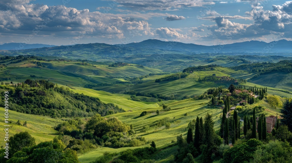 Fototapeta premium panoramic landscape of green fields for background