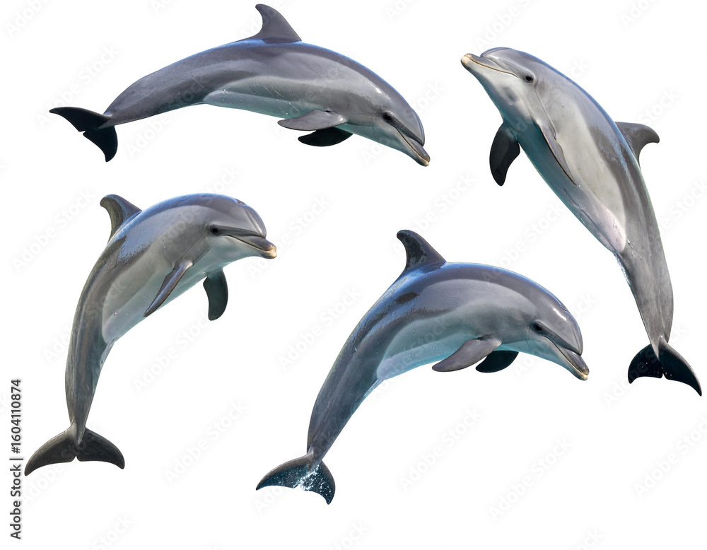 Fototapeta premium Playful Dolphins Jumping in Isolated Set