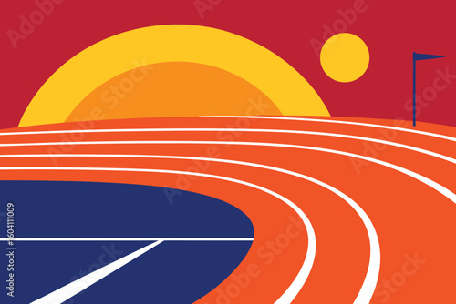 Abstract Track & Field Art: Running Track, Sunset, Modern Graphic Design Illustration