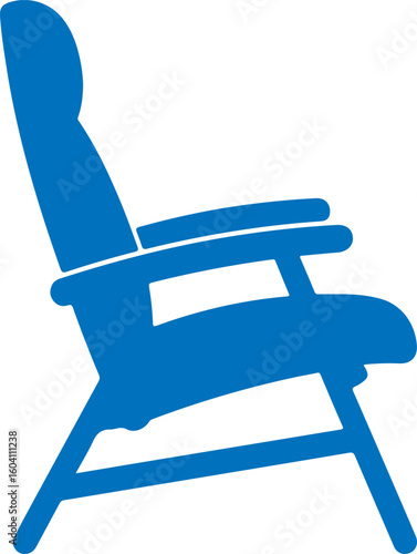 Blue silhouette of a recliner chair on a white background symbolizing comfort and design