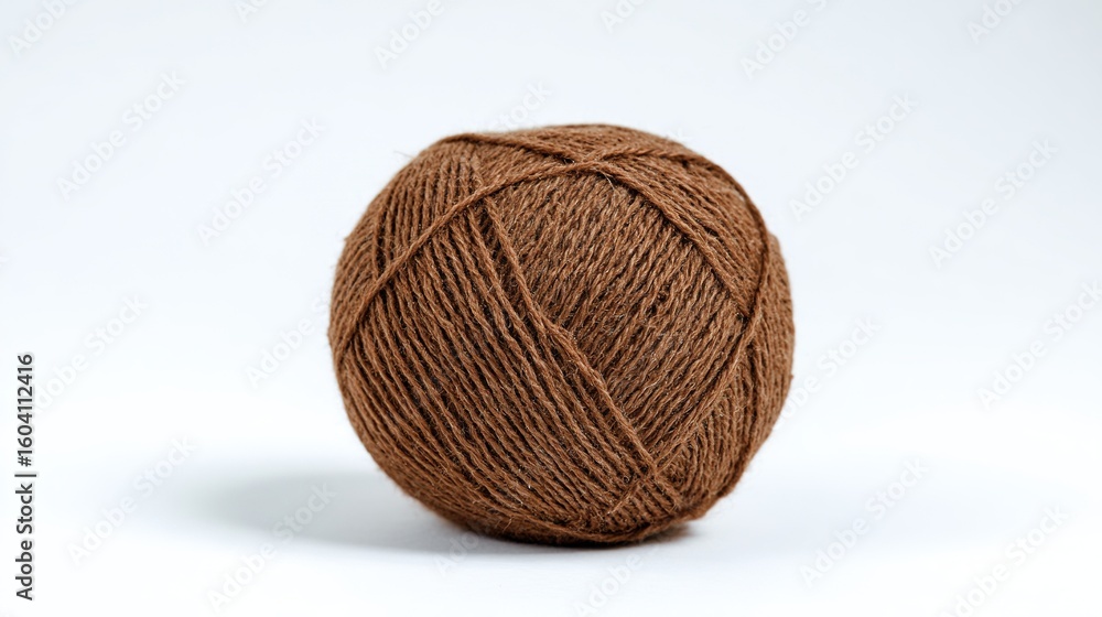 A brown ball of yarn on a white background A brown ball of yarn on a white background