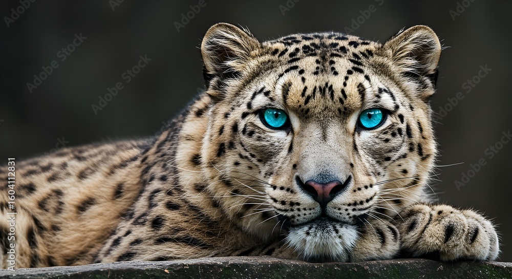 Obraz premium Majestic Snow Leopard with Striking Blue Eyes