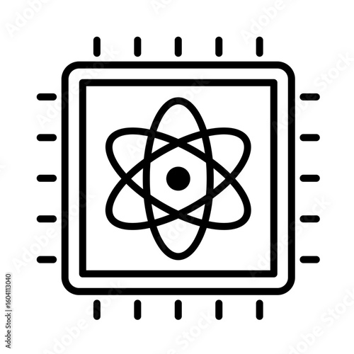 Conceptual icon of quantum computing. Symbolizes atom-based processing, futuristic computation, and quantum logic systems.