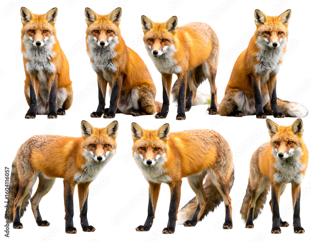 Obraz premium Curious Foxes on White Background Collection