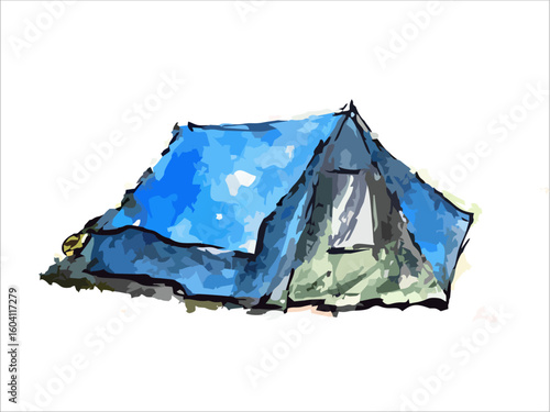 A blue tent watercolor, watercolor camp