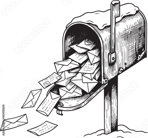 Overflowing mailbox with letters spilling out postal