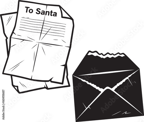 Santa letter and open envelope paper writing