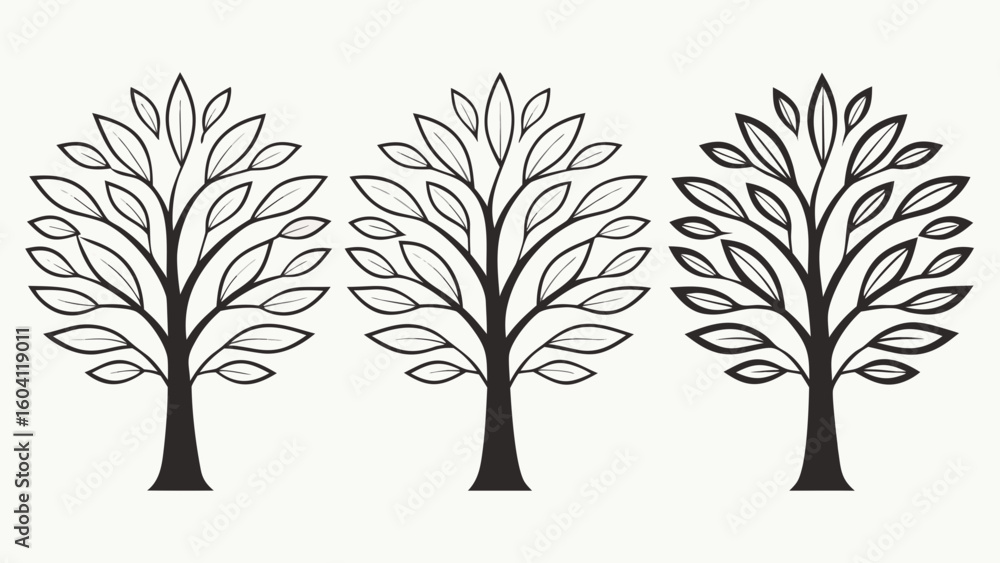 Obraz premium Three Stylized Black Tree Silhouettes Variations white