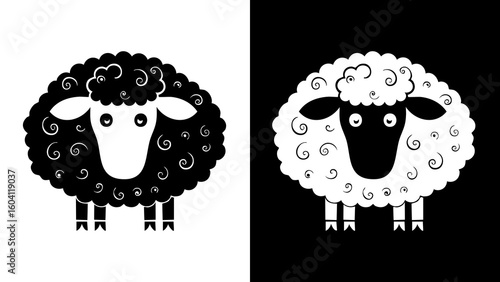 Black and White Sheep Illustration.