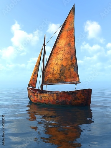 Rusty sailboat on calm sea
