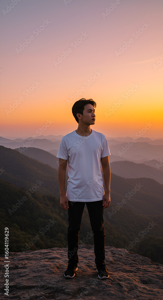 Fototapeta premium Man on mountaintop at sunrise