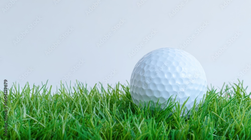 The white golf ball resting on a lush green grass background. The white golf ball resting on a lush green grass background.