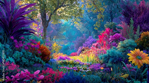 Enchanted Garden: A Vibrant Landscape of Fantastical Flowers and Lush Foliage


