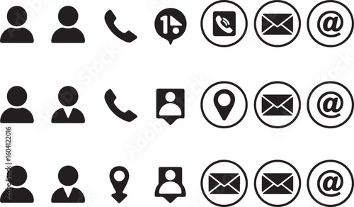 A sat of Collection of contact information icons for business and personal use