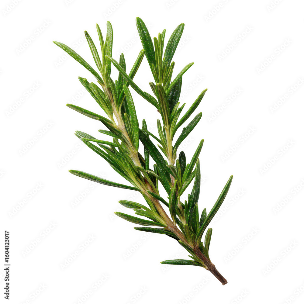 Fototapeta premium Sprig of Rosemary. A single sprig of rosemary is placed on white and transparent background