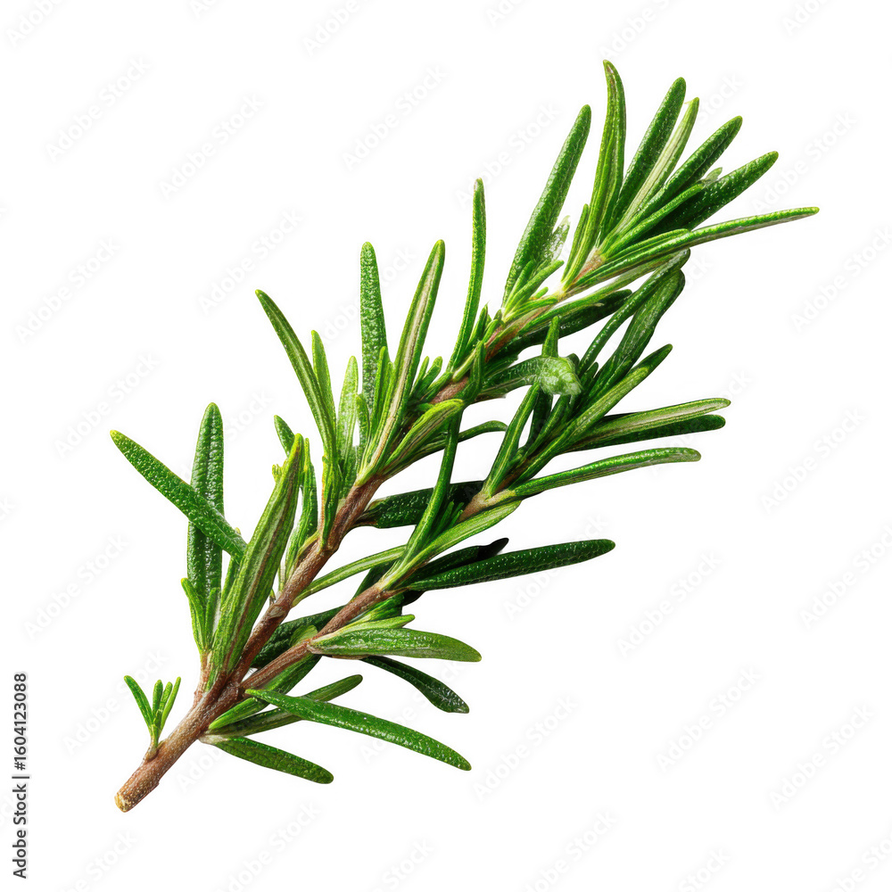 Fototapeta premium Sprig of Rosemary. A single sprig of rosemary is placed on white and transparent background