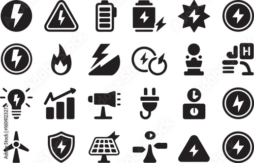 A sat of Collection of electricity and energy icons for power and renewable resources