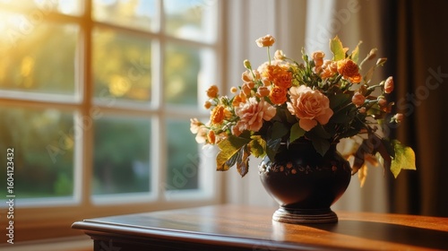 Wallpaper Mural A timeless bouquet in urn placed near a window with filtered sunlight Torontodigital.ca