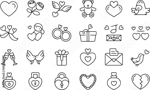 A sat of Collection of hand drawn valentine s day icons and symbols