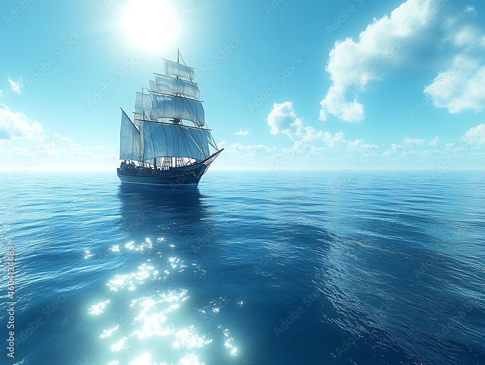 Fototapeta premium Sailing Ship, Ocean, Sunny Sky