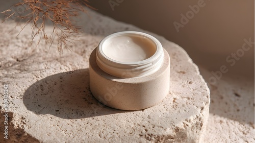 Minimalist organic skincare natural aesthetics in studio cosmetic containers