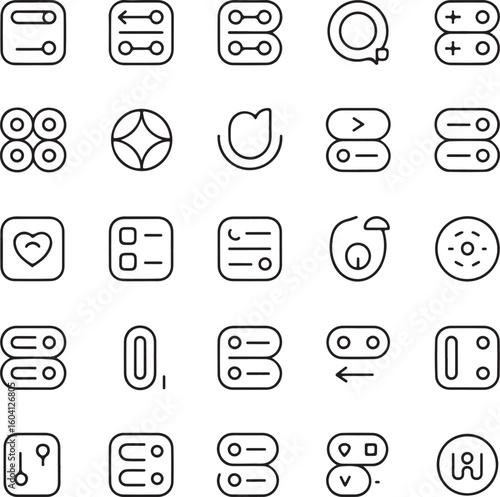 A sat of Collection of simplified line art icons for user interface elements