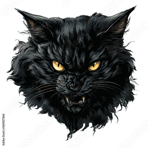 scary evil black cat with demonic eyes clipart	
