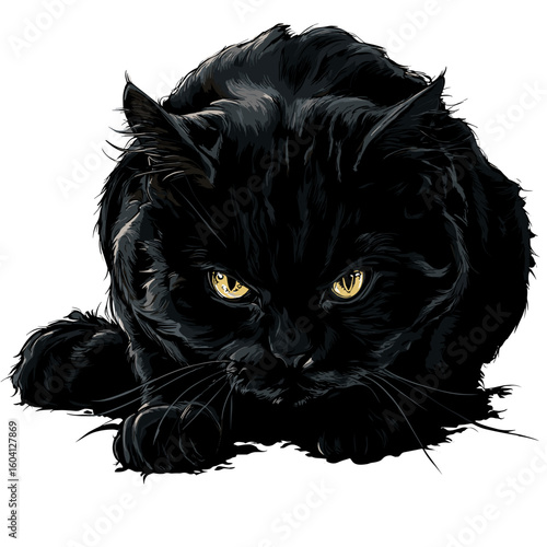 scary evil black cat with demonic eyes clipart	
