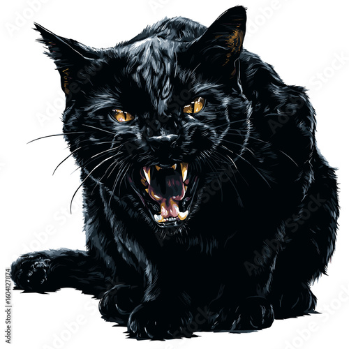 scary evil black cat with demonic eyes clipart	
