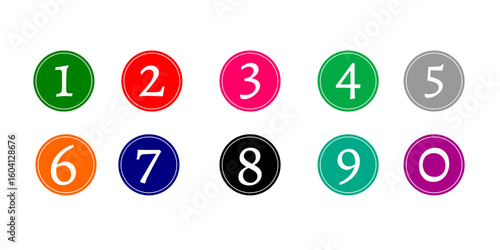 Set of circular number icons from 0 to 9.