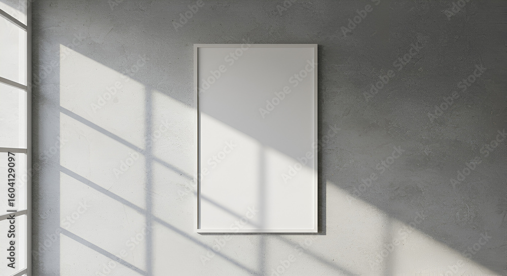 Fototapeta premium Blank white framed poster on a concrete wall