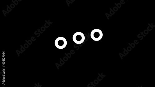 Animation loading bar 3 dots looping progress icon on black background Loading is indicated by a dot 4k video, screen, sign, type, upload