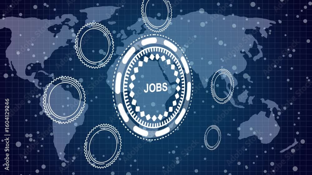 A Business Jobs concept .Blue wave digital data flow. Seamless loop ...