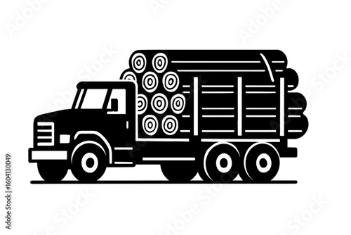 Logging Truck Hauling Timber Logs - Forestry and Wood Industry Icon