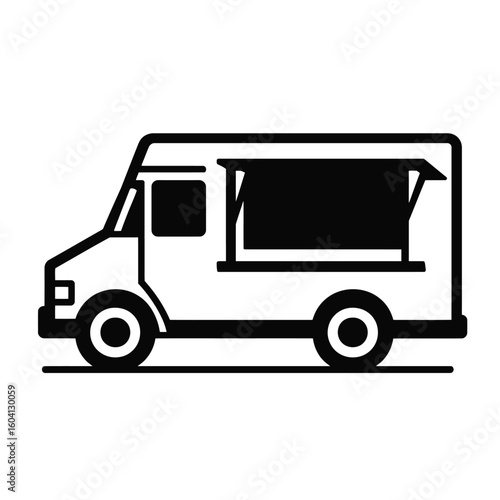 Simple Food Truck Outline Icon - Street Food Vendor Vehicle Symbol