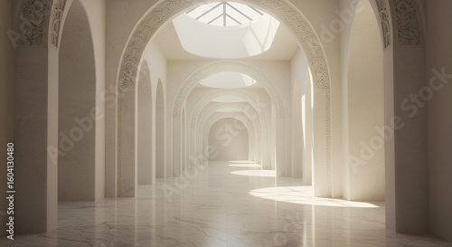 Elegant  sunlit arched hallway