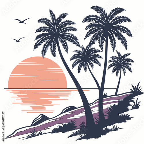 tropical  sun island with palm trees