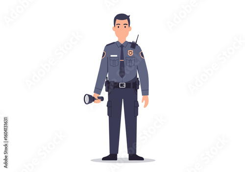 Illustration of a police officer in uniform holding a flashlight