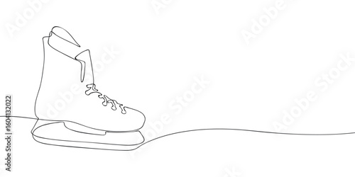 One line drawing of an ice skate boot. Minimalist linear illustration of winter sports equipment. Skating and figure skating concept.
