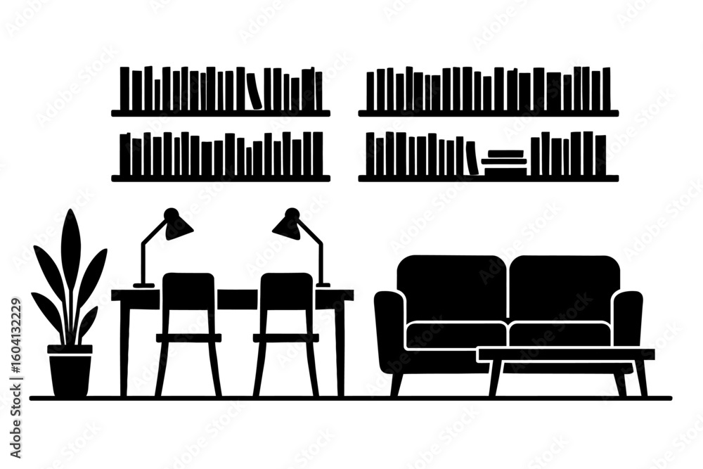 Fototapeta premium Minimalist Home Office and Study Room Setup Vector Illustration