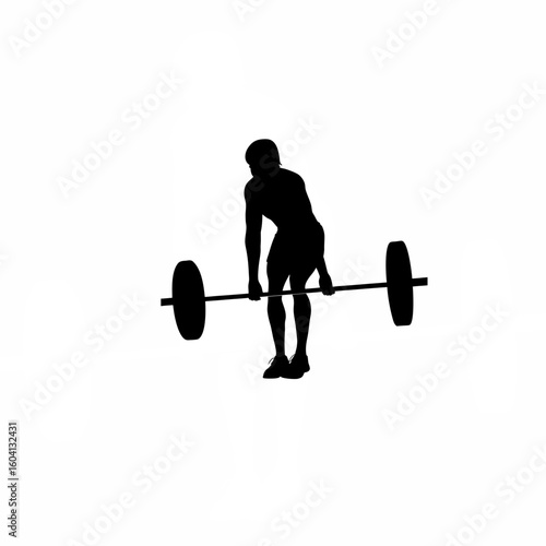 Silhouette of person performing deadlift with weights on white background
