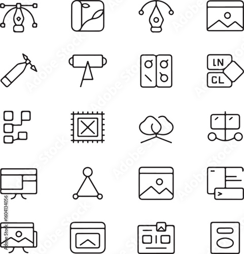 A sat of Collection of hand drawn digital design and graphic tools icons