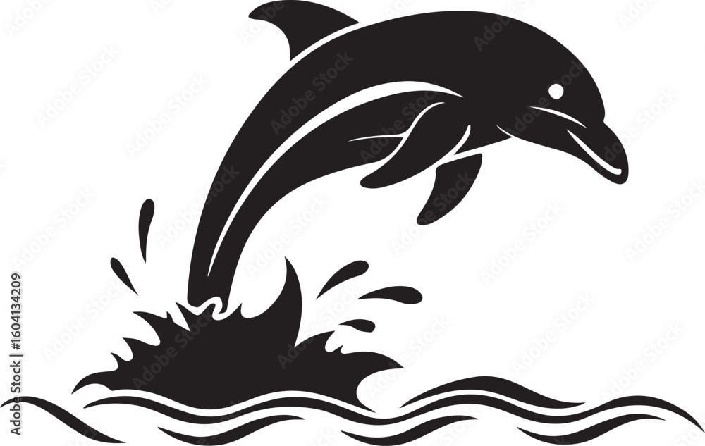 Obraz premium Graceful dolphin leaping from blue ocean waves silhouette isolated on transparent background