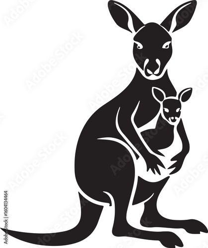 Adorable baby kangaroo peeking out of its mother s pouch silhouette isolated on transparent background
