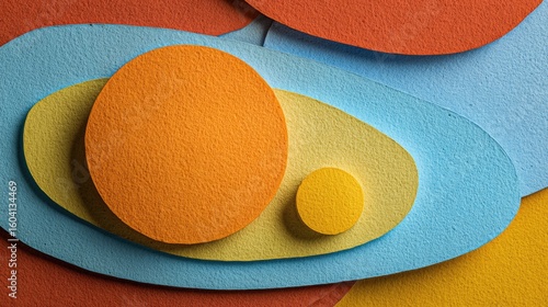 Colorful layered shapes in various tones.