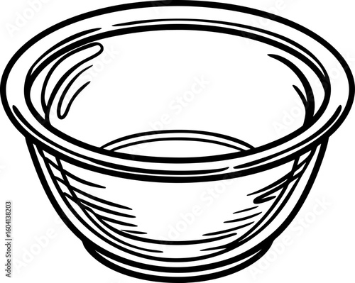 Empty glass bowl illustration with simple black lines minimalist kitchenware, clean tableware outline art