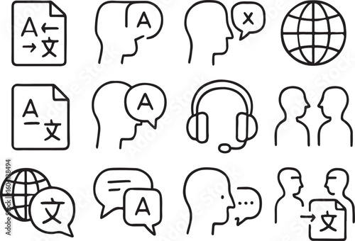 Language translation communication and global connection icons world