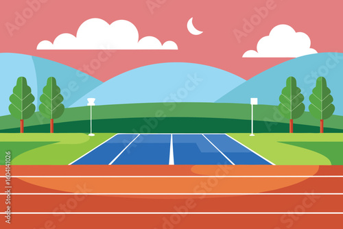 Cartoon Running Track Landscape: Flat Design Illustration