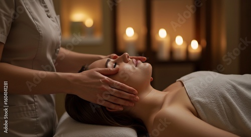 Wallpaper Mural A woman receives a relaxing facial massage in a peaceful spa setting. Torontodigital.ca