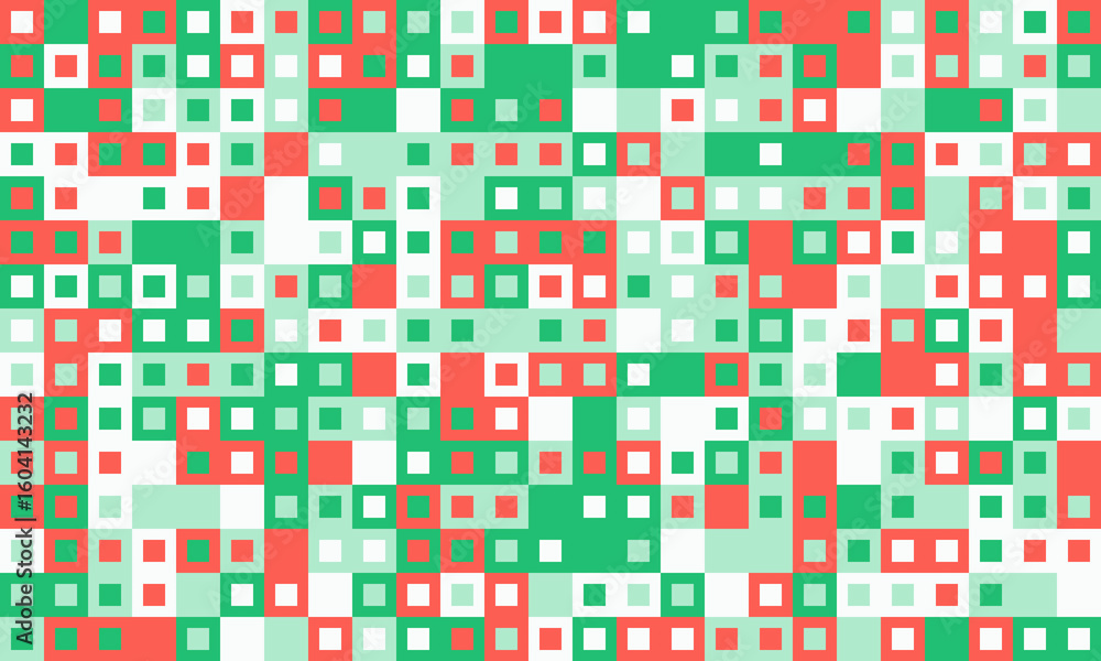 Fototapeta premium Abstract geometric pattern with red, green, and white squares. Ideal for backgrounds, website design, or textile prints.